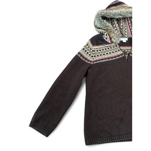 Christopher & Banks Brown Knit Sweater for Fur Trim Long Sleeve XL - Picture 4 of 9